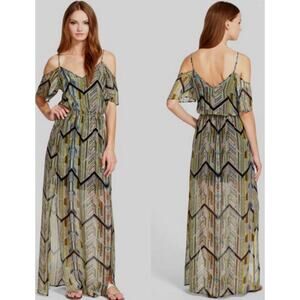 NWT Ella Moss Colorful Mazatlan Off Shoulder Silk Maxi Dress Adj Straps Med